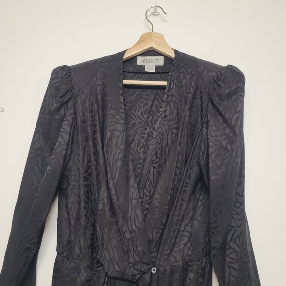 Argenti Silk Vintage Elegant Black Long Sleeve Paisley With Pockets, Belt Dress - Picture 6 of 13